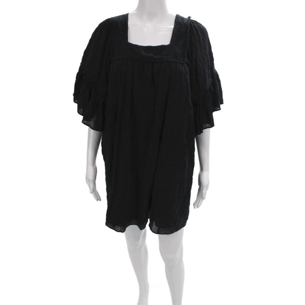 Calypso Saint Barth Women Shift Black Square Neck Dress Short Sleeve Size XS